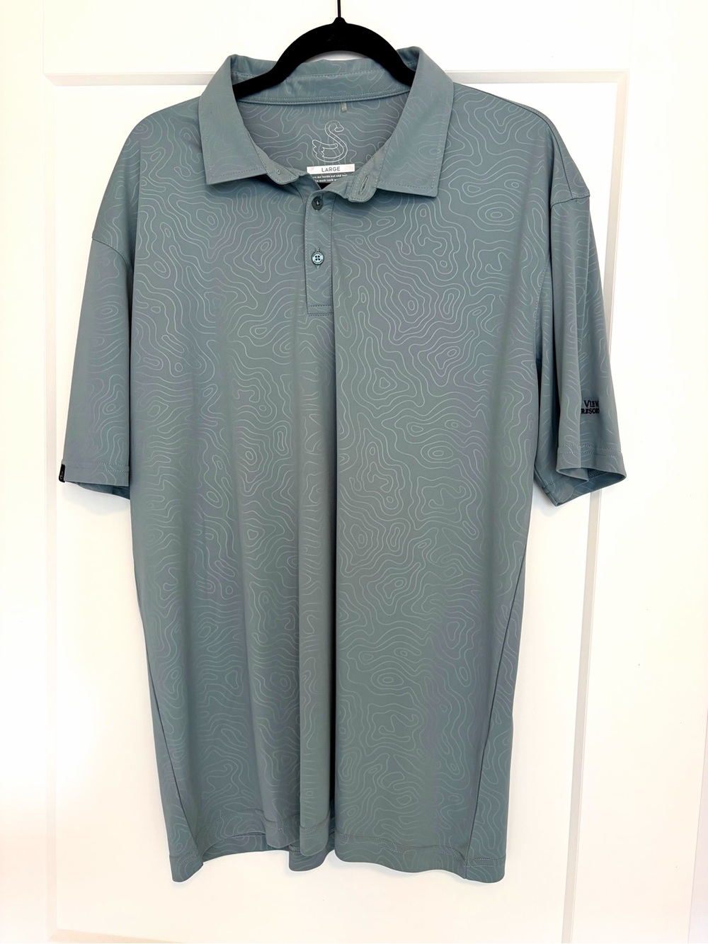 Men's Swannies Performance Golf Polo Topographic Contoured Map Muted Sage L